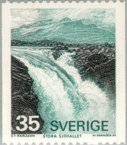 Stamp: Waterfall in Stora Sjöfallet National Park (Sweden 1974 ...