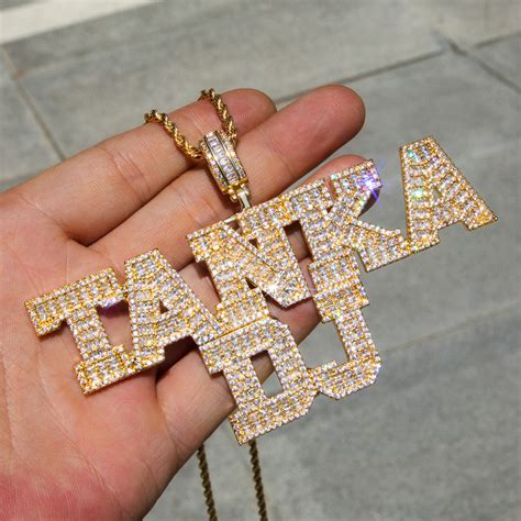 Custom Baguette Cut Letters Name Pendant Helloice Jewelry