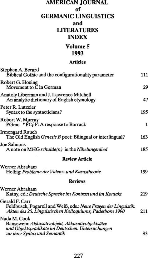 Index To Volume 5 1993 Journal Of Germanic Linguistics Cambridge Core