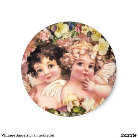 Vintage Angels Classic Round Sticker In 2020 Christmas