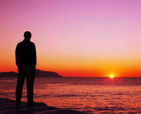 Man Looking On Sunset Stock Photo Image Of Beach Orange