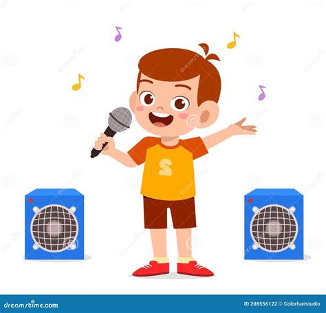 Little Boy Sing A Beautiful Song On Stage Stock Vector Illustration