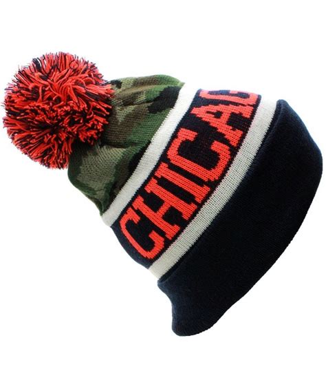 Usa Sports City State Cuff Cable Knit Pom Pom Beanie Hat Cap Camo