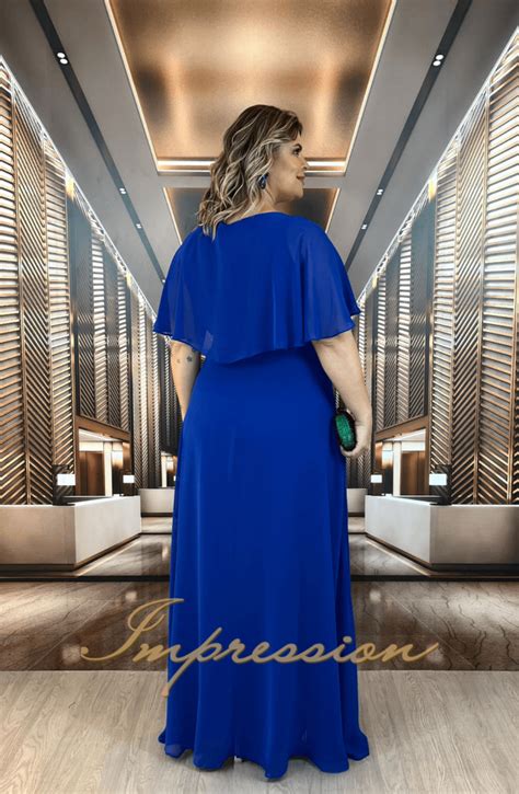 Vestido De Festa Longo Plus Size Azul Royal Impression Modas