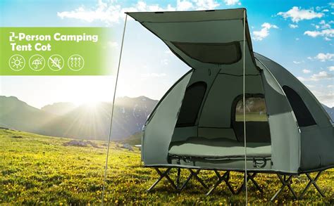 2-Person Foldable Outdoor Camping Tent Cot with Air Mattress and Sleeping Bag - Costway