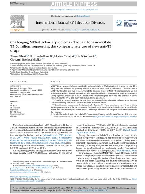 Pdf Challenging Mdr Tb Clinical Problems The Case For A New Global