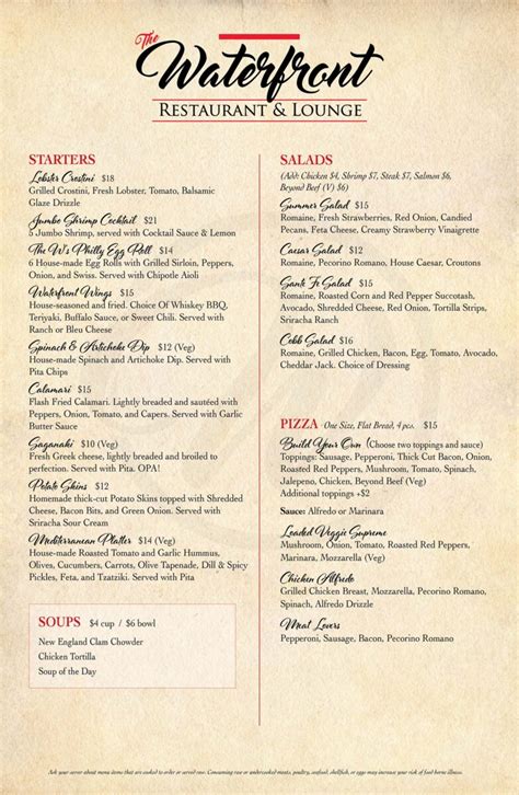 Menu - The Waterfront Restaurant & Lounge