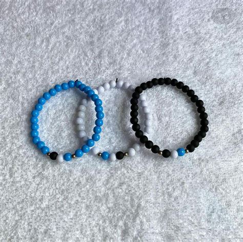 Handmade Beaded Bracelets In Black White And Blue