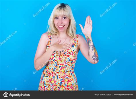 Swear Promise You Regret Portrait Sincere Caucasian Girl Wearing Floral