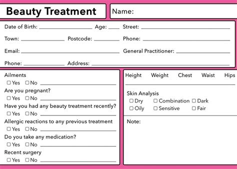 Printable Hair Salon Client Record Card Template - Printable Templates Free