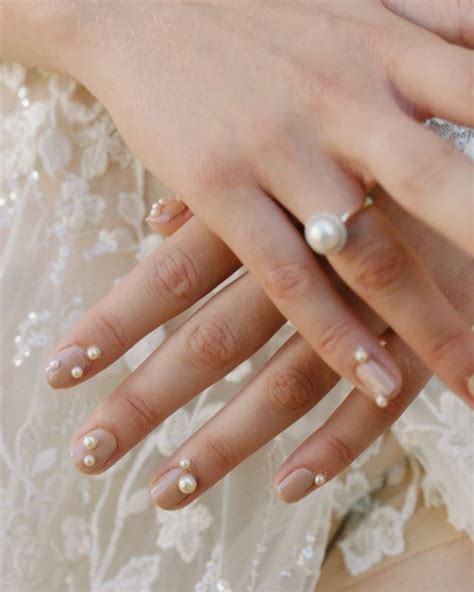 Beautiful Bridal Nails With Pearl Accents