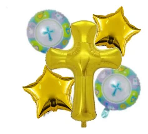 Set Globos Metalizados Cruz Dorada Comuni N Bautizo X Pzs Mercadolibre