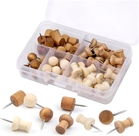 Amazon 60 PCS Wooden Push Pins Thumb Tacks Push Pins Walnut Push