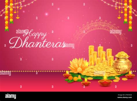 Illustration Of Gold Coin In Pot For Dhantera Celebration On Happy