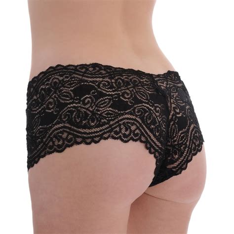 See Through Panties Alluring Black Lace Boy Short Panty With Scalloped