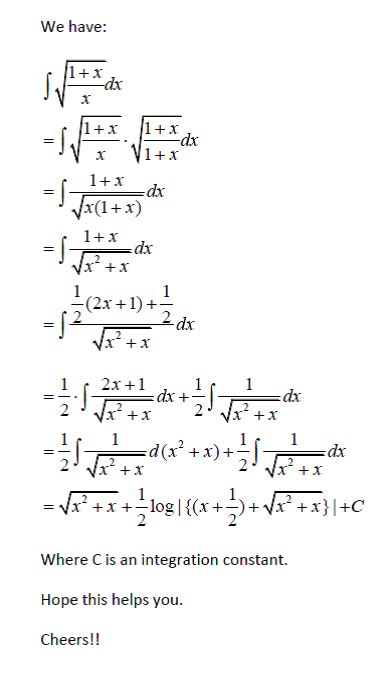 Integration Of Root1xxdx Maths Integrals 6721140