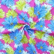 Tecido Chita Floral Grande Marisa Azul E Verde Fundo Pink