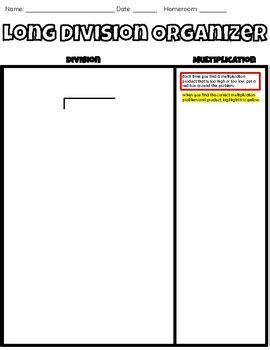 Long Division Graphic Organizer by Little Classroom Cafe | TpT