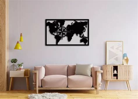 Cuadro Mapa Mundial Artesanal Mdf Calado X Cuotas Sin Inter S