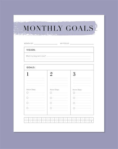 Monthly Goals Planner Goal Setting Printable Monthly Printable Planner