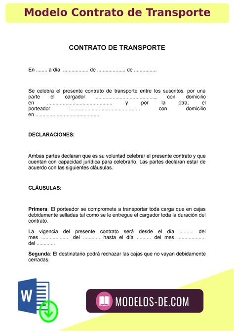 Modelo Contrato De Transporte Contrato De Transporte En A