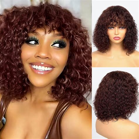 West Kiss Reddish Brown Wig With Bangs Human Hair Curly