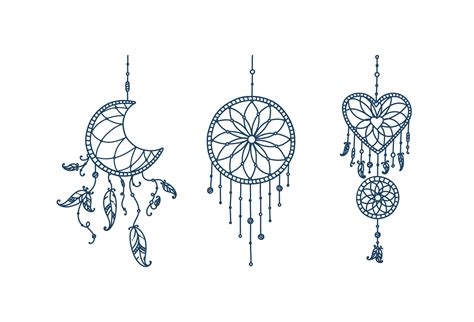 Boho Dreamcatchers With Feathers And Arrow Doodle Set Of Dreamcatchers