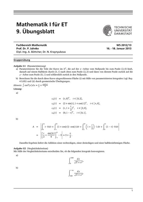 Uebungsblatt 09 g L Wintersemester Mathematik I für ET 9