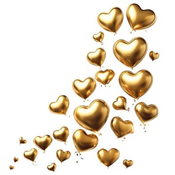 Valentines Day Calligraphic Greeting And Realistic Golden Metal Hearts