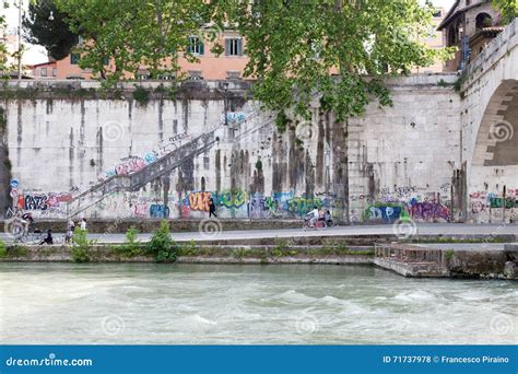 Colour View Of Tevere S Riverside In Rome Editorial Stock Photo Image