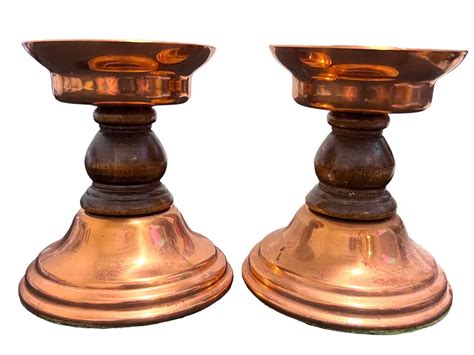 Vintage Coppercraft Guild Round Copper Hurricane Candlestick Candle Holders Ebay