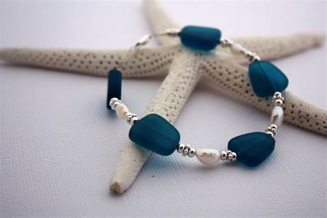 Sea Glass Bracelet Sea Glass Jewelry Beach Glass Teal Seaglass