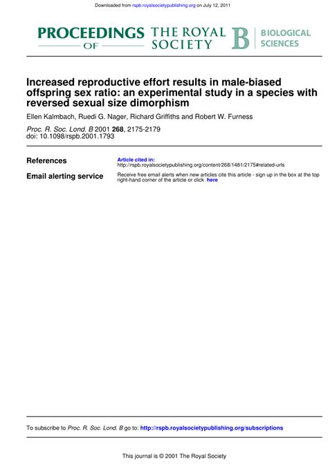 Pdf Increased Reproductive Effort Results In Male Biased Offspring Sex Ratio An Experimental