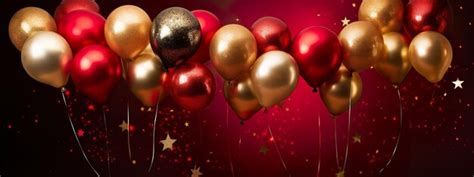 Premium Photo | Colorful gold and gold balloons on red background with ...