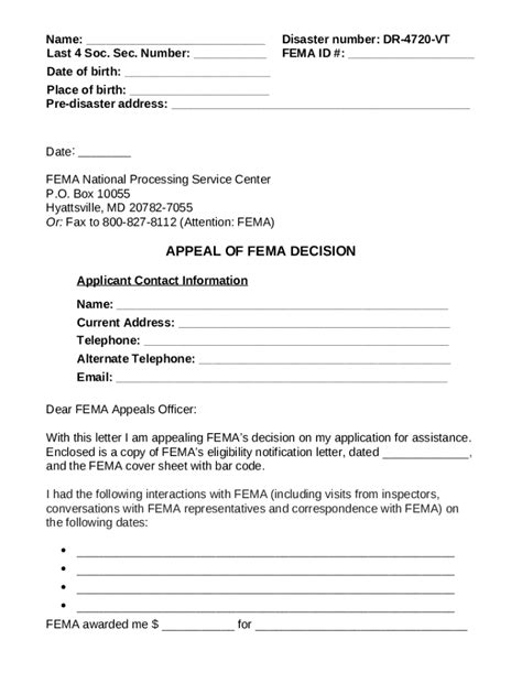 FEMA Appeal Sample Letter Doc Template PdfFiller