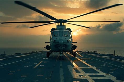 A helicopter on the flight deck of the aircraft carrier | Premium AI ...