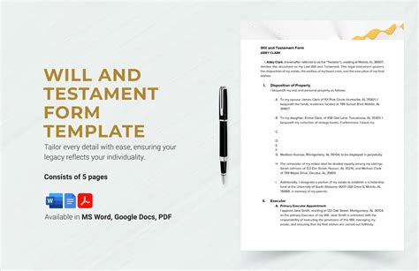 Will and Testament Form Template in Word, PDF, Google Docs - Download ...