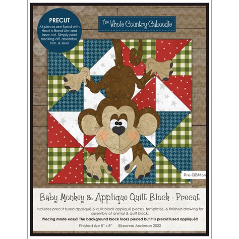 Baby Monkey Appliqué Quilt Block Precut Fused Appliqué Pack EE