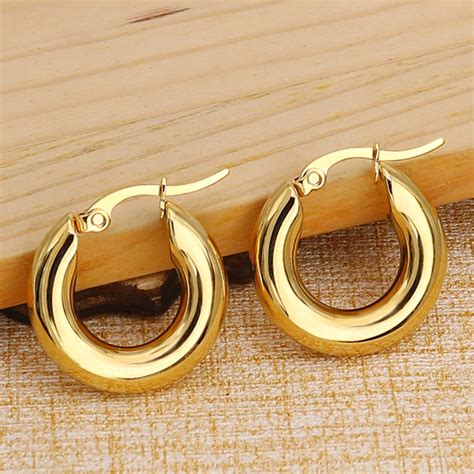 Chunky Gold Hoop Earrings Thick Hoop Earrings Chubby Hoops Etsy