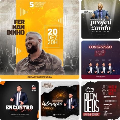 Artes para Eventos Gospel Editáveis no Canva 03 Pack 30 Posts