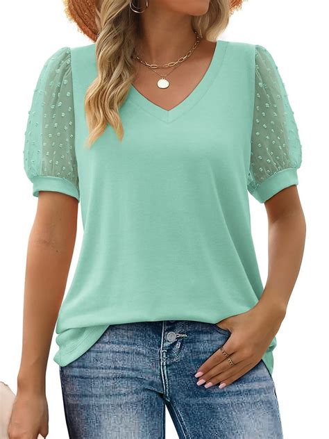 Temofon Womens Tops Short Sleeve Tops Summer T Shirt Casual V Neck