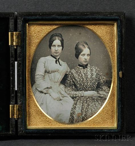 Sixth Plate Daguerreotype Portrait Of Two Young Ladies In A Black