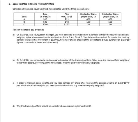 Solved D 1 Equal Weighted Index And Tracking Portfolio Chegg