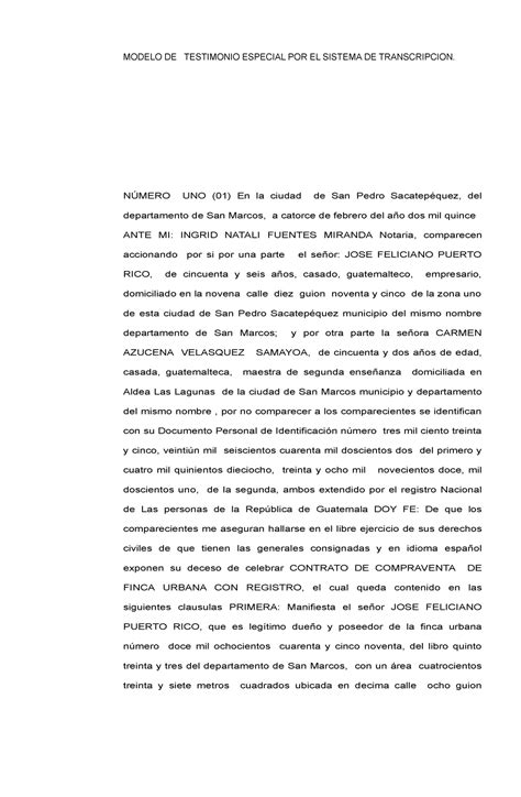 Ejemplo Testimonio Especial Por TranscripciÓn Modelo De Testimonio