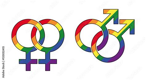 Vecteur Stock Gay Male And Lesbian Symbol With Rainbow Colors Interlocked Gender Identity