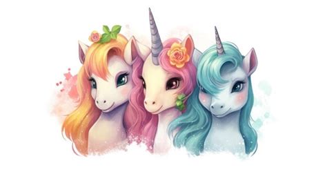 Premium Ai Image A Drawing Of Three Unicorns With Different Colors