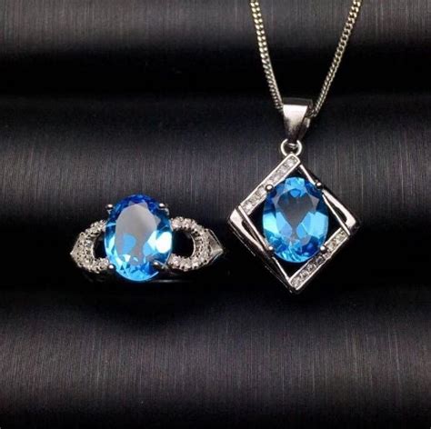 Natural Blue Topaz Jewelry Set, Engagement Ring, Blue Topaz Jewelry Set ...