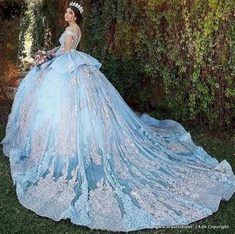 Prinzessin Ballkleid Mit Spitze Quinceanera Brautkleid In Hellblau Baby