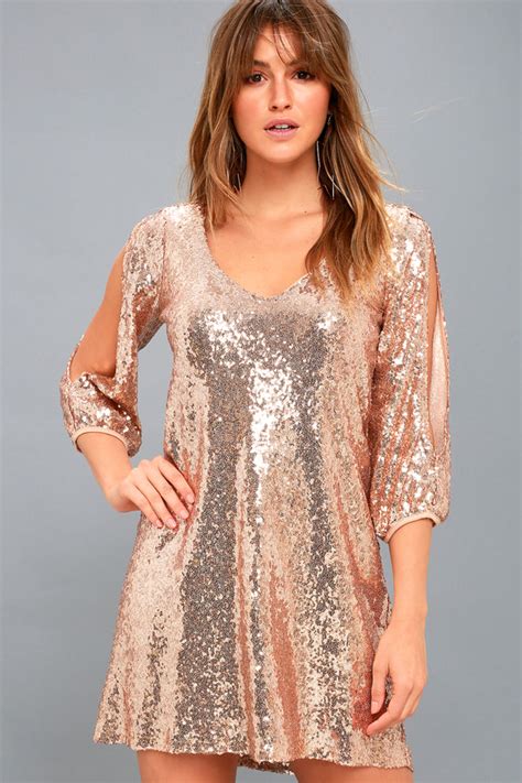 Sequin Lulus One Shoulder Gold Dress Online