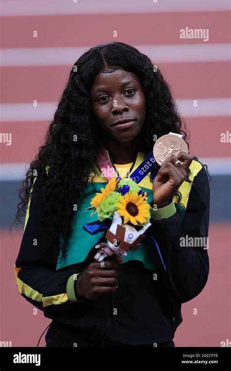 Shericka Jackson Of Team Jamaica Jam Poses With Her Bronze Medal